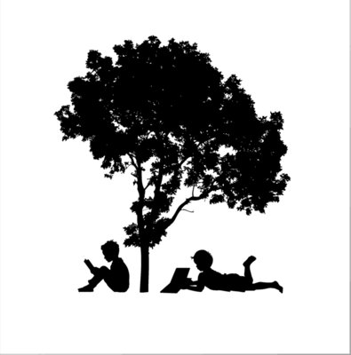 Kids reading under tree